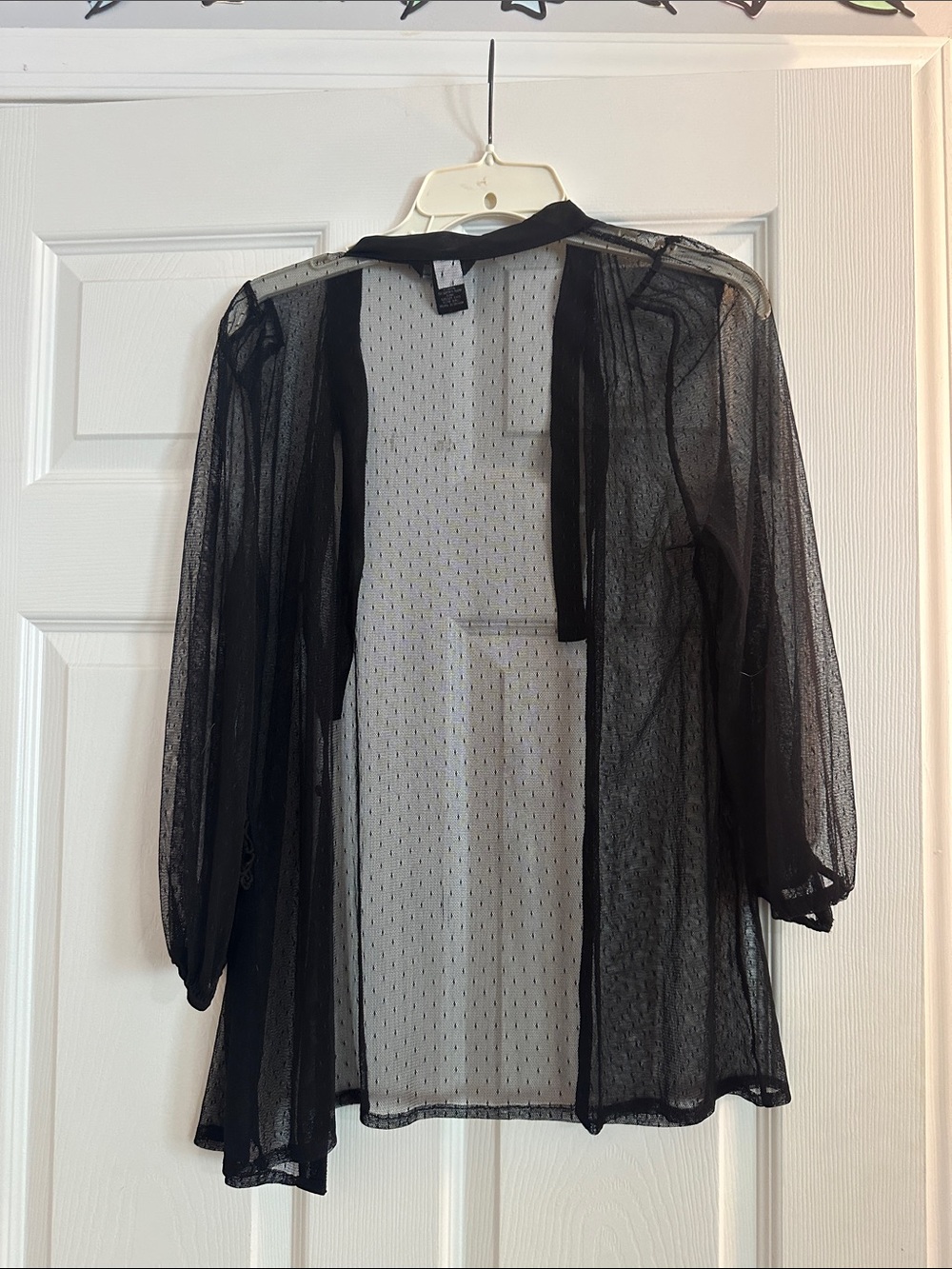 Moda Black Sheer Dot Mesh Button-Front Robe - Picture 3 of 3